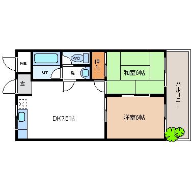 ロイヤルエッグ八尾(2DK/1階)の間取り写真