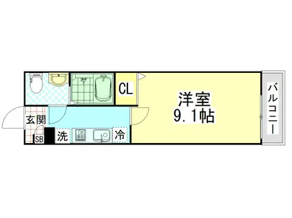ヒルズ八尾本町(1K/7階)の間取り写真