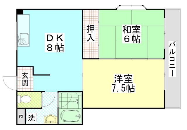 ビートル山本北A棟(2DK/2階)の間取り写真