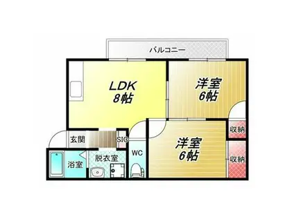 近鉄大阪線 恩智駅 徒歩5分 2階建 築37年(2LDK/1階)の間取り写真