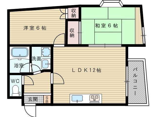 パティオ小松(2LDK/3階)の間取り写真