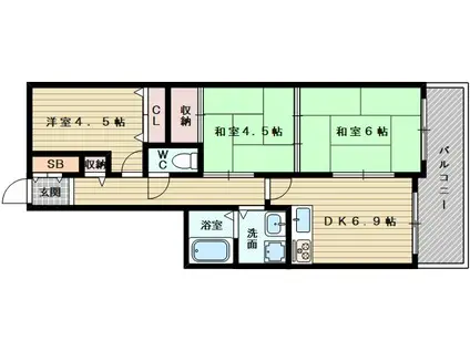 カルム東淀川(3DK/3階)の間取り写真