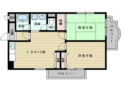 阪急電鉄京都線 上新庄駅 徒歩13分 5階建 築38年(2LDK/1階)の間取り写真