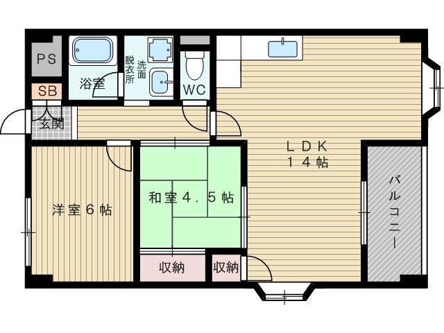 北淀宝ハイツベゴニア(2LDK/6階)の間取り写真