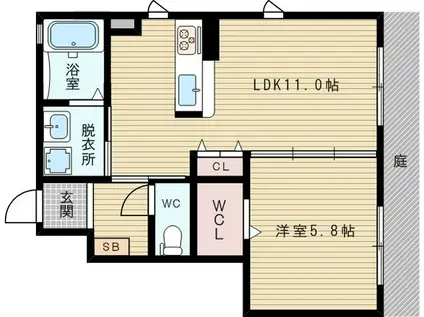 大阪市今里筋線 瑞光四丁目駅 徒歩8分 2階建 築10年(1LDK/1階)の間取り写真