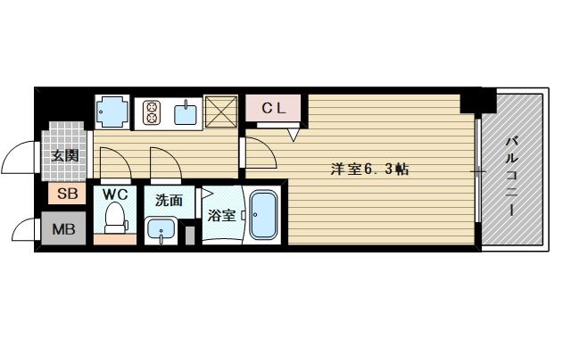 プレサンス淡路駅前(1K/2階)の間取り写真