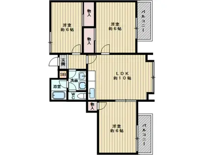 パティオ小松(3LDK/3階)の間取り写真