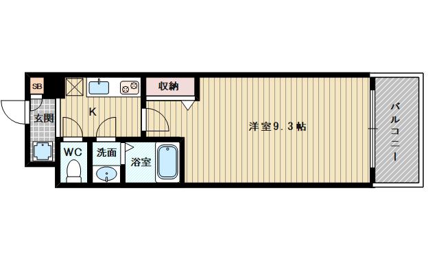 LUXE淡路(1K/9階)の間取り写真