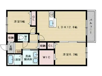 大阪市今里筋線 瑞光四丁目駅 徒歩12分 2階建 築16年(2LDK/1階)の間取り写真