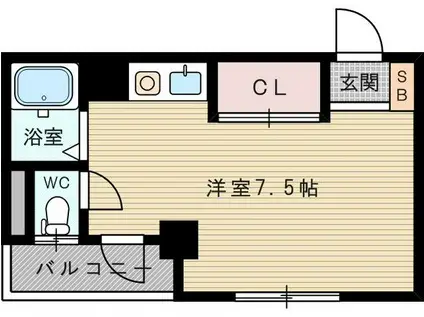 豊新ハイツ(ワンルーム/2階)の間取り写真