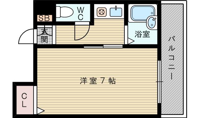 阪急電鉄京都線 上新庄駅 徒歩3分 7階建 築27年(1K/2階)の間取り写真