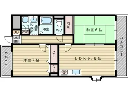 テラート1(2LDK/2階)の間取り写真