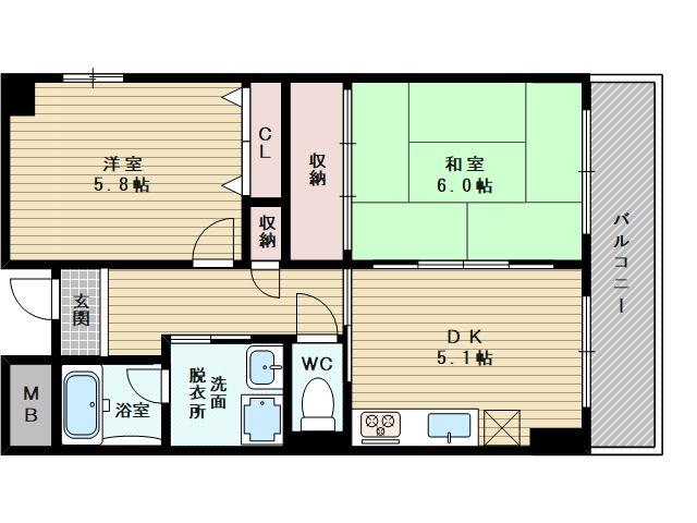 プリオール上新庄(2DK/7階)の間取り写真