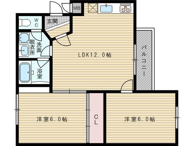 パティオ小松(2LDK/1階)の間取り写真