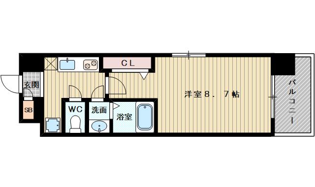LUXE淡路(1K/8階)の間取り写真