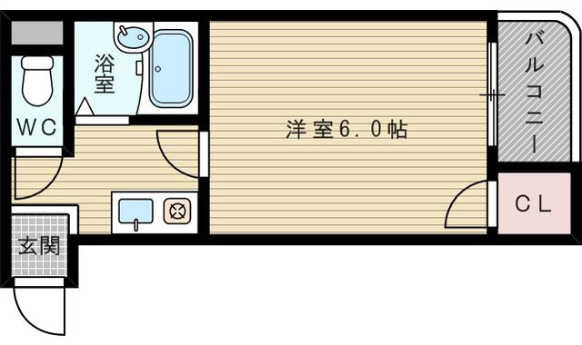 ルシエル淡路(1K/2階)の間取り写真