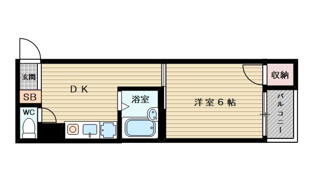 阪急電鉄京都線 上新庄駅 徒歩5分 4階建 築36年(1DK/2階)の間取り写真