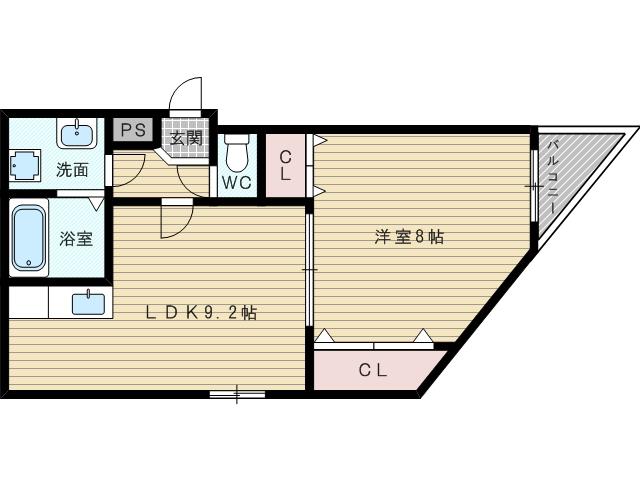 大阪市今里筋線 井高野駅 徒歩4分 7階建 築26年(1LDK/2階)の間取り写真