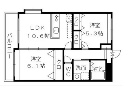 ヴェルドミール須玖(2LDK/2階)の間取り写真