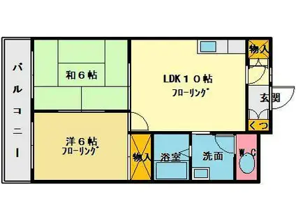 シャトレ冨永Ⅵ(2LDK/3階)の間取り写真