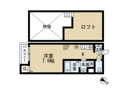 ヴィサージュ井尻(1K/1階)の間取り写真