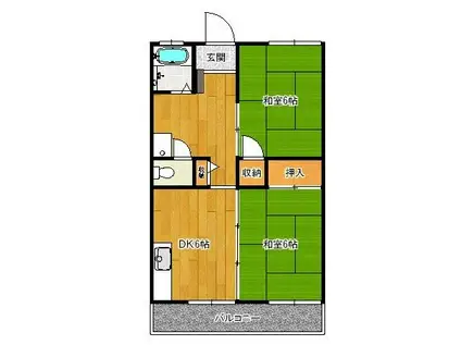 ヒルサイドビル(2DK/4階)の間取り写真