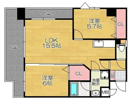 ソレアード(2LDK/2階)の間取り写真