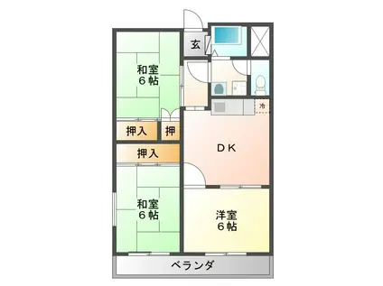 ハピネス岡村(3DK/2階)の間取り写真