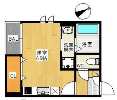 GRANDTIC PEACE井尻(ワンルーム/1階)の間取り写真
