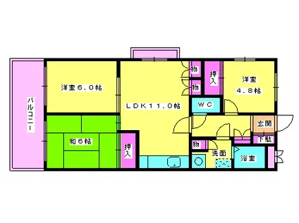 ヴェルドミール井尻(3LDK/1階)の間取り写真