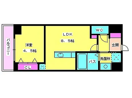 ムーンリバー大橋(1LDK/6階)の間取り写真