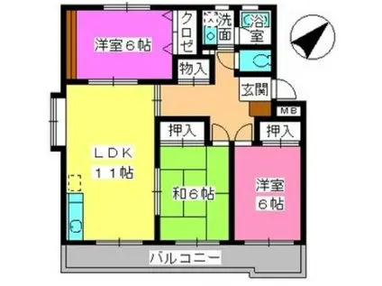 シティーコア大和(3LDK/1階)の間取り写真