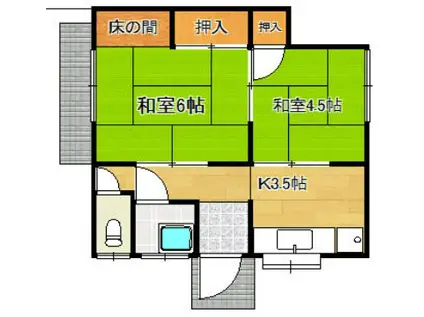 鹿児島本線 竹下駅 徒歩25分 1階建 築56年(2K)の間取り写真