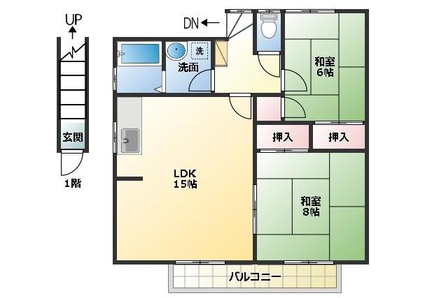 コーポ若草(2LDK/2階)の間取り写真