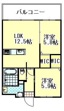 ルッシェ春日公園(2LDK/7階)の間取り写真