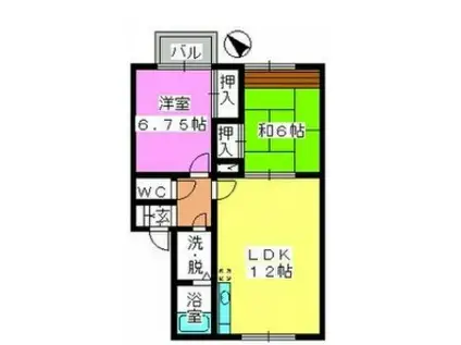 メロディハイツ永隈(2LDK/2階)の間取り写真