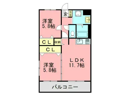 オアシス日佐(2LDK/3階)の間取り写真