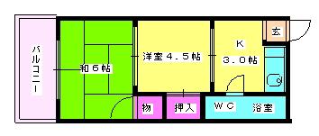 三筑グローリーハイツ(2K/3階)の間取り写真