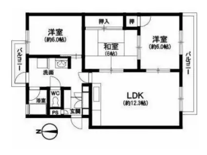 西鉄天神大牟田線 大橋駅(福岡) 徒歩13分 5階建 築51年(3LDK/3階)の間取り写真