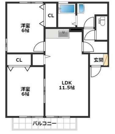 フロットハイム Ⅰ(2LDK/2階)の間取り写真