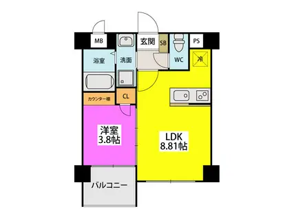 ラフィーネ井尻Ⅱ A棟(1LDK/3階)の間取り写真