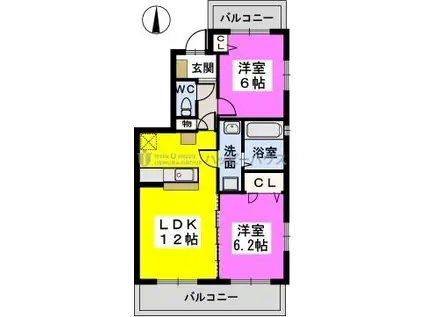 エレガンシア(2LDK/3階)の間取り写真