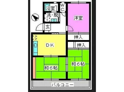 西鉄天神大牟田線 井尻駅 徒歩10分 4階建 築38年(3DK/2階)の間取り写真