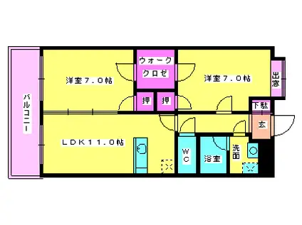 エクセレンテシャルム(2LDK/4階)の間取り写真