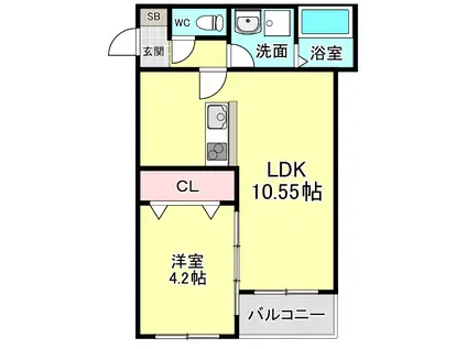 サニーガーデン春日大通(1LDK/1階)の間取り写真