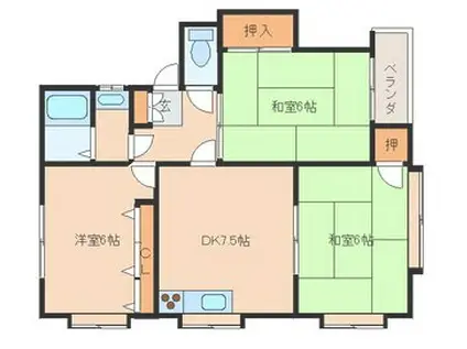 メモリー五郎丸 D棟(3DK/2階)の間取り写真
