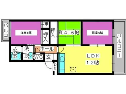 鹿児島本線 竹下駅 徒歩9分 4階建 築43年(3LDK/3階)の間取り写真