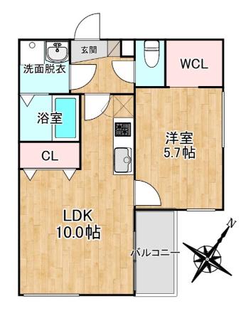 CRECIA井尻Ⅱ(1LDK/2階)の間取り写真