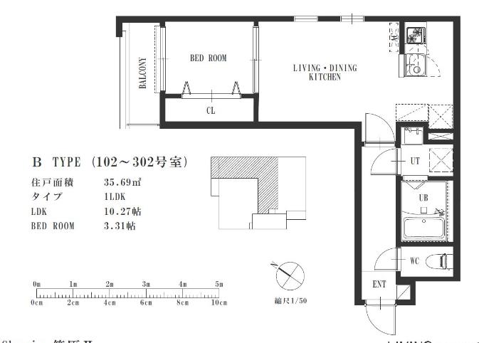 Q-STAGE笹原(1LDK/1階)の間取り写真