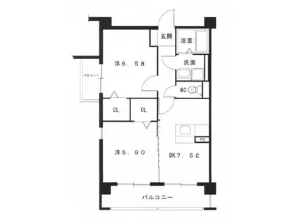 プレステージ板付ー(2DK/5階)の間取り写真